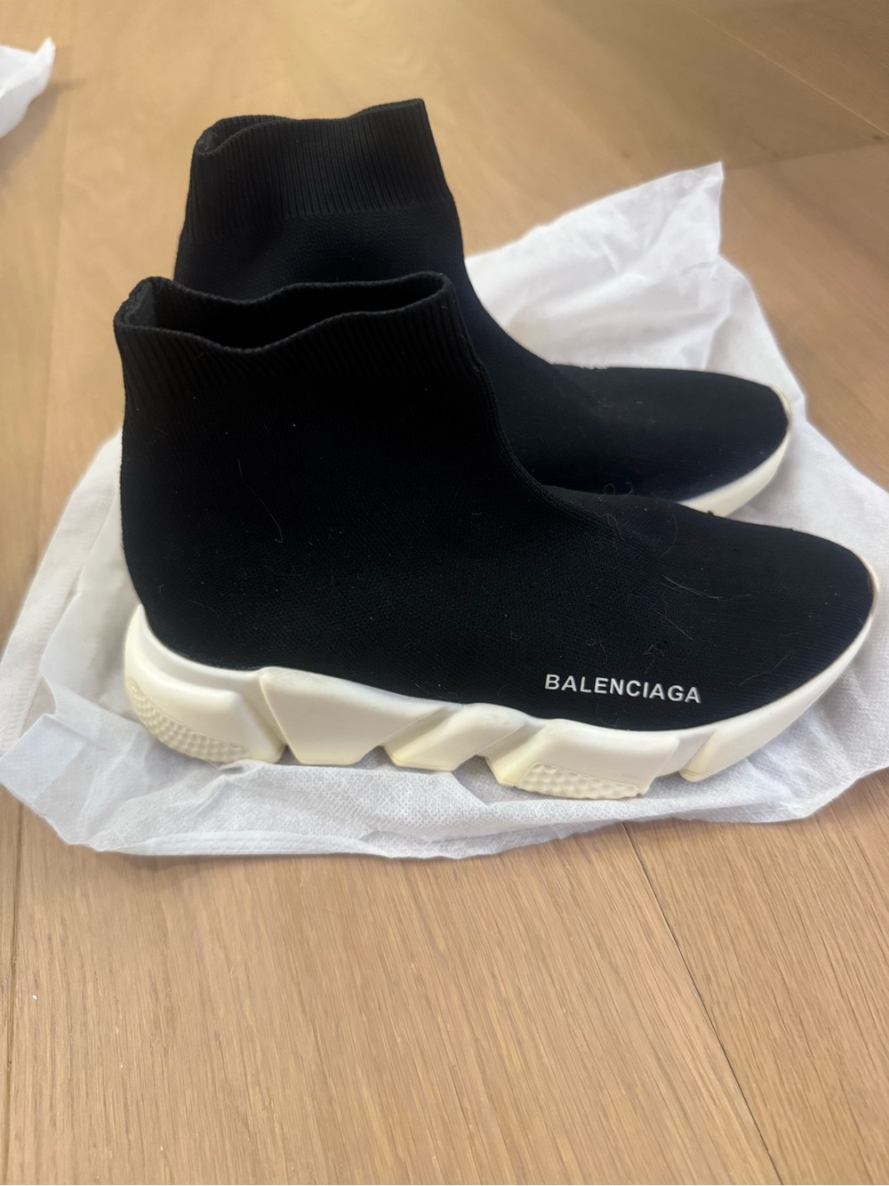 Balenciaga Black Knit Sock Runner Sneakers with Off-White Sole